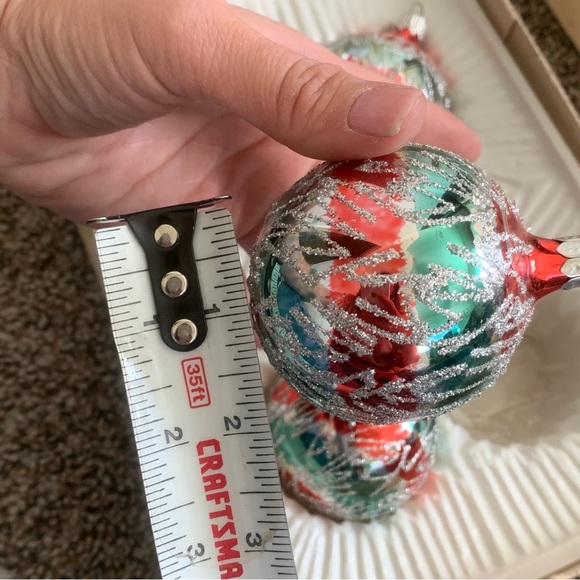9 Vtg Christmas Classics Glass Ornaments Red Green Silver Glitter Tree Decor 2” - Picture 6 of 11